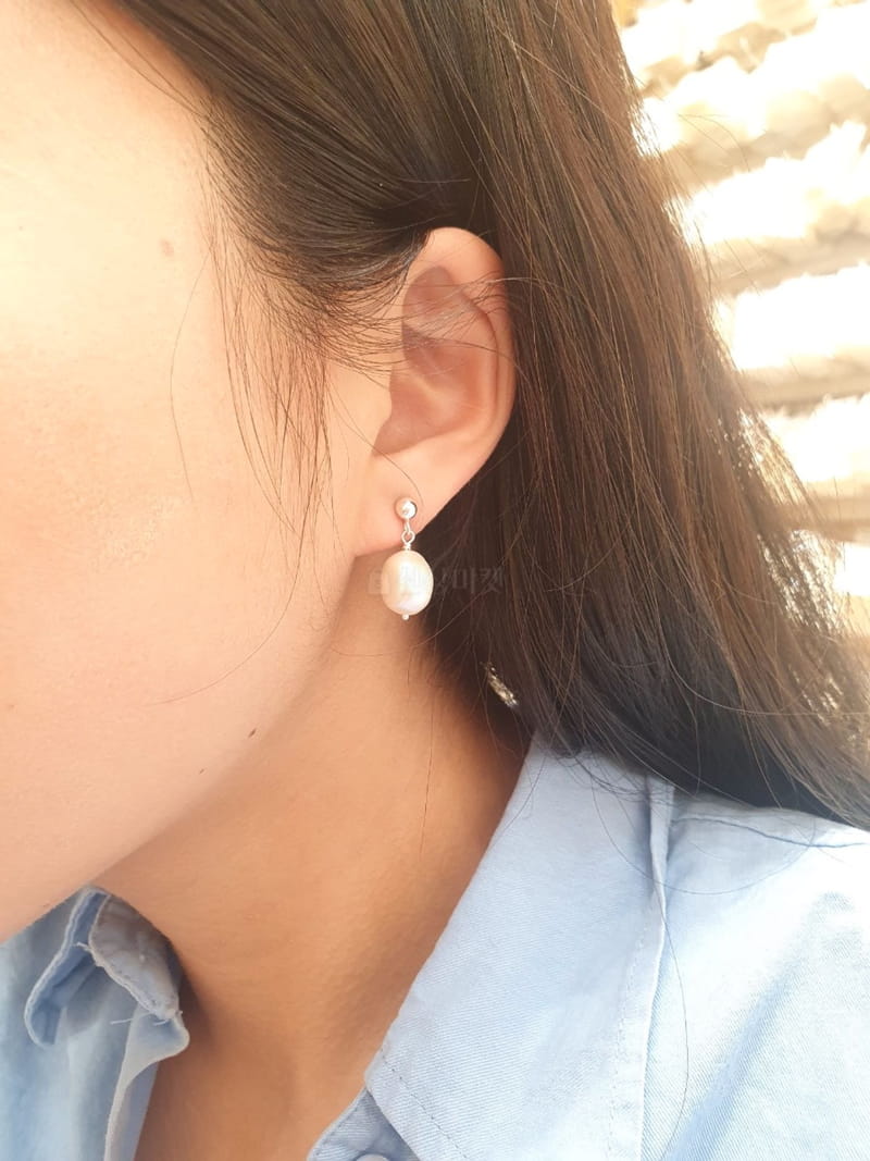 Cabinet - Korean Women Fashion - #momslook - Silver Ugly Pearl  Earring - 3