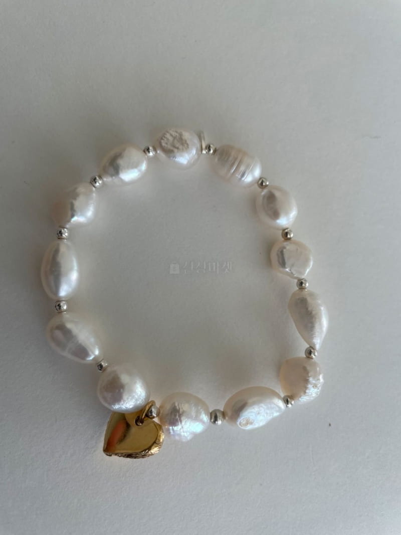 Cabinet - Korean Women Fashion - #momslook - Silver Heart Big Pearl Bracelet - 7