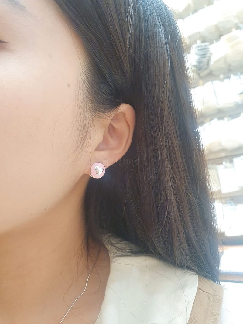 Cabinet - Korean Women Fashion - #pursuepretty - Silver (Silver) Pink Reversible Heart Earring - 3