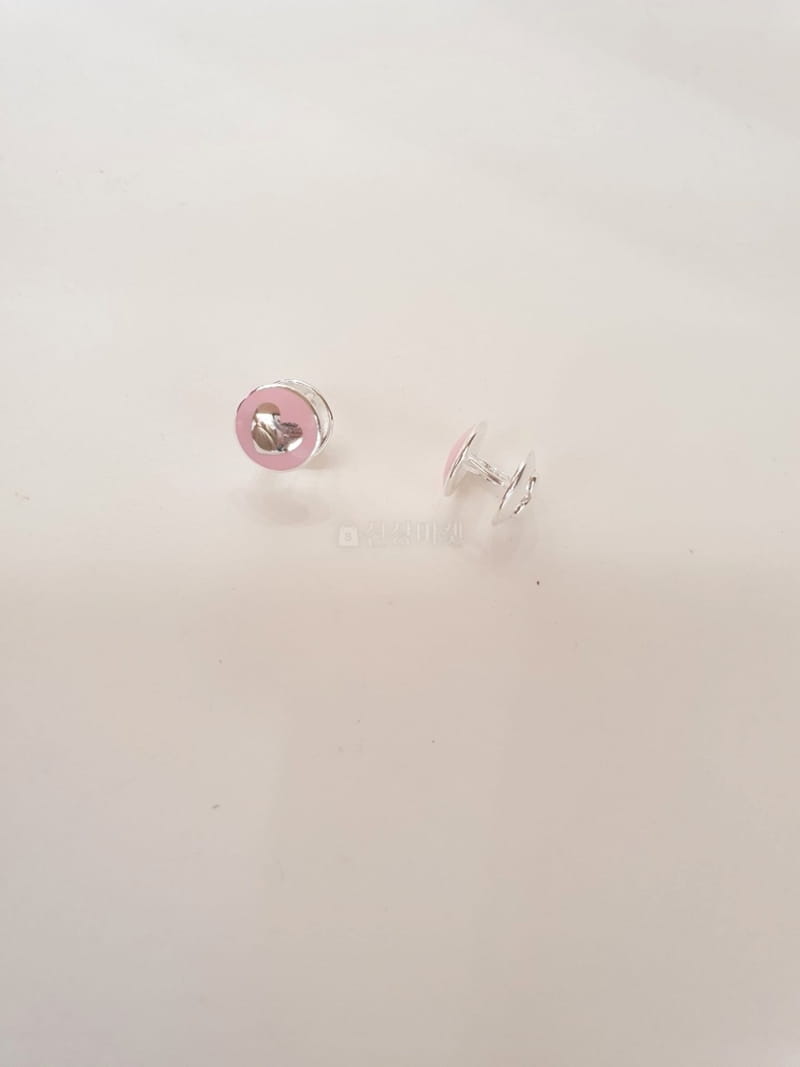 Cabinet - Korean Women Fashion - #vintagekidsstyle - Silver (Silver) Pink Reversible Heart Earring - 2