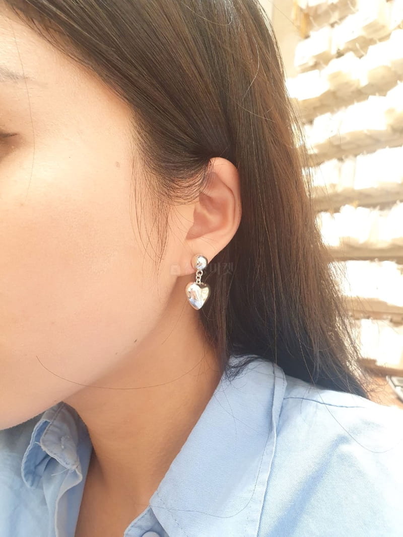 Cabinet - Korean Women Fashion - #vintageinspired - Silver (Silver) Ball Heart Earring - 4