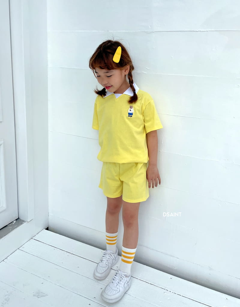 Dsaint - Korean Children Fashion - #stylishchildhood - Triangel Collar Bear Top Bottom Set - 9