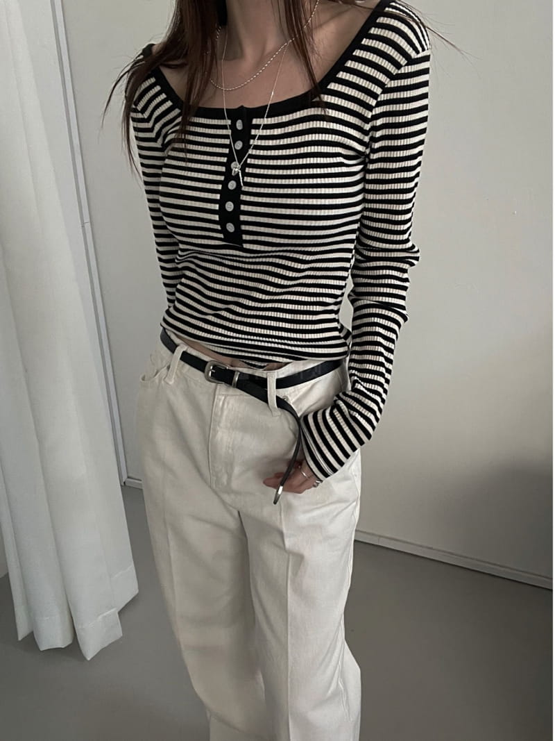 Flower - Korean Women Fashion - #womensfashion - Button Stripes Tee