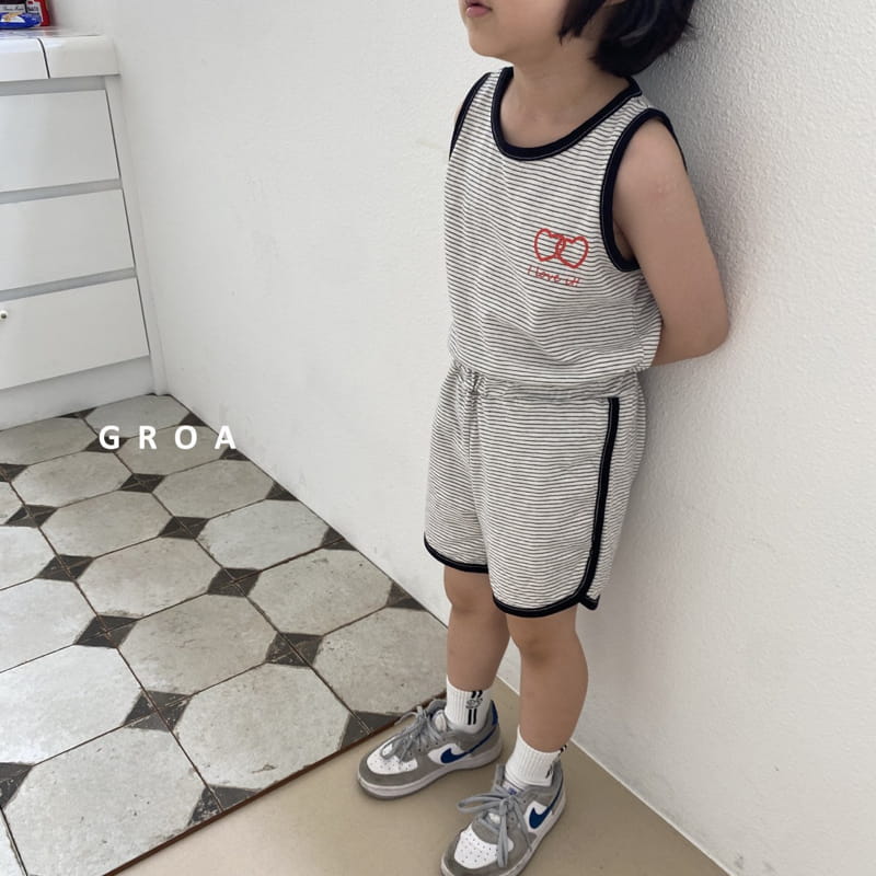 Groa - Korean Children Fashion - #Kfashion4kids - Heart Sleeveless Top Bottom Set - 9