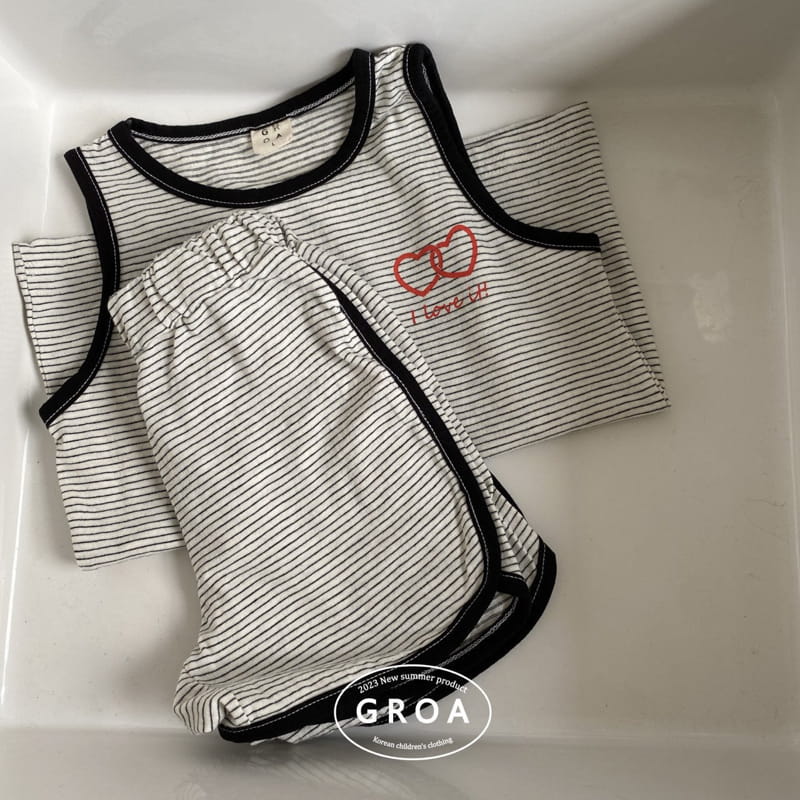 Groa - Korean Children Fashion - #Kfashion4kids - Heart Sleeveless Top Bottom Set - 7