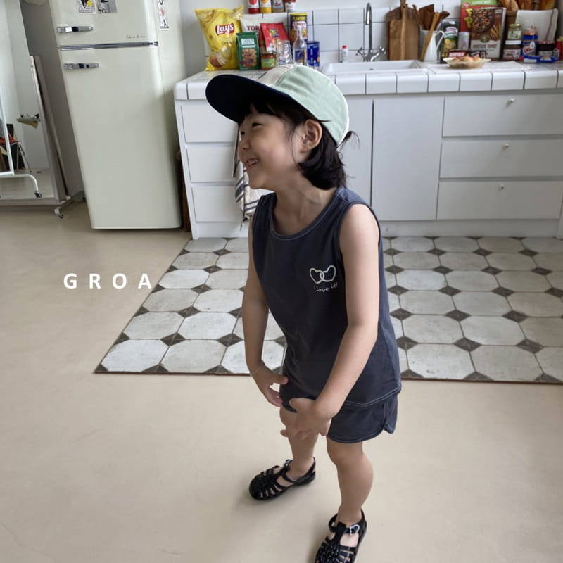 Groa - Korean Children Fashion - #designkidswear - Heart Sleeveless Top Bottom Set - 3