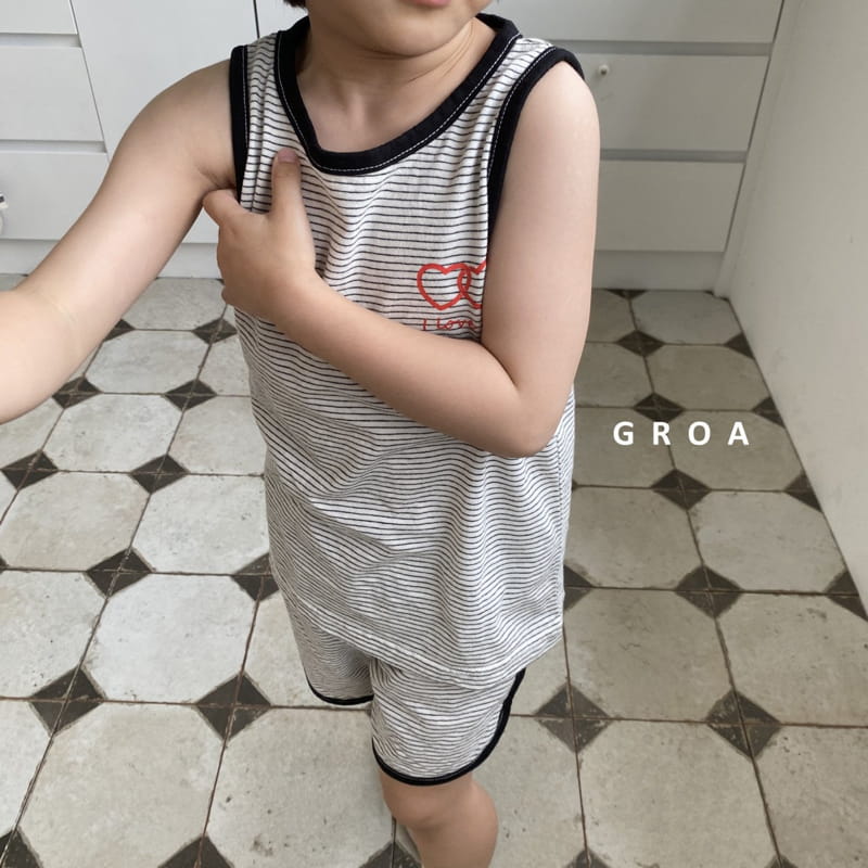 Groa - Korean Children Fashion - #magicofchildhood - Heart Sleeveless Top Bottom Set - 11