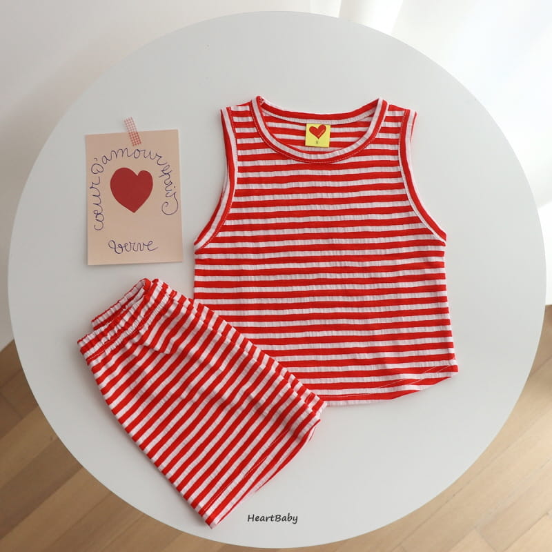 Heart Baby - Korean Children Fashion - #fashionkids - Stripes Sleeveless Top Bottom Set