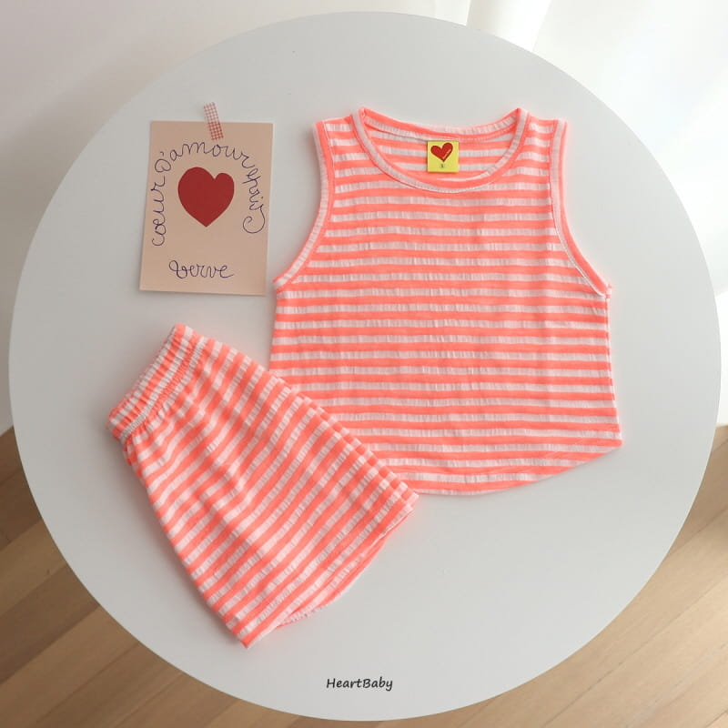 Heart Baby - Korean Children Fashion - #kidsstore - Stripes Sleeveless Top Bottom Set - 4