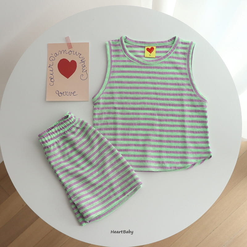 Heart Baby - Korean Children Fashion - #magicofchildhood - Stripes Sleeveless Top Bottom Set - 7