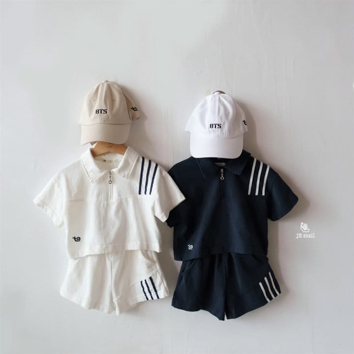 Jm Snail - Korean Children Fashion - #littlefashionista - Collar Half Zip-up Top Bottom Set - 6