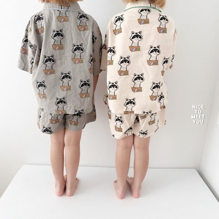 Nice To Meet You - Korean Children Fashion - #kidsstore - Raccoon Pajama Set - 3