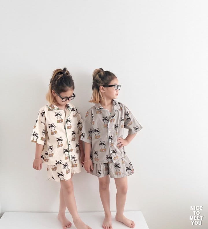 Nice To Meet You - Korean Children Fashion - #kidsstore - Raccoon Pajama Set - 4