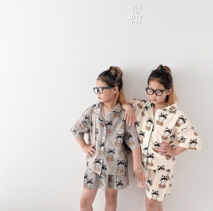 Nice To Meet You - Korean Children Fashion - #toddlerclothing - Raccoon Pajama Set - 11