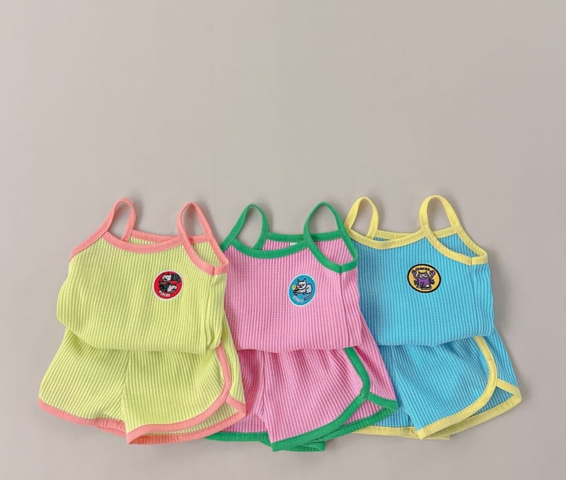 Soybean - Korean Children Fashion - #minifashionista - Wapen Waffle String Sleeveless Top Bottom Set - 4