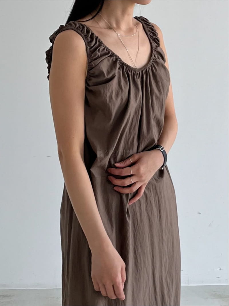 Taupe - Korean Women Fashion - #momslook - Shirring Sleeveless One-piece