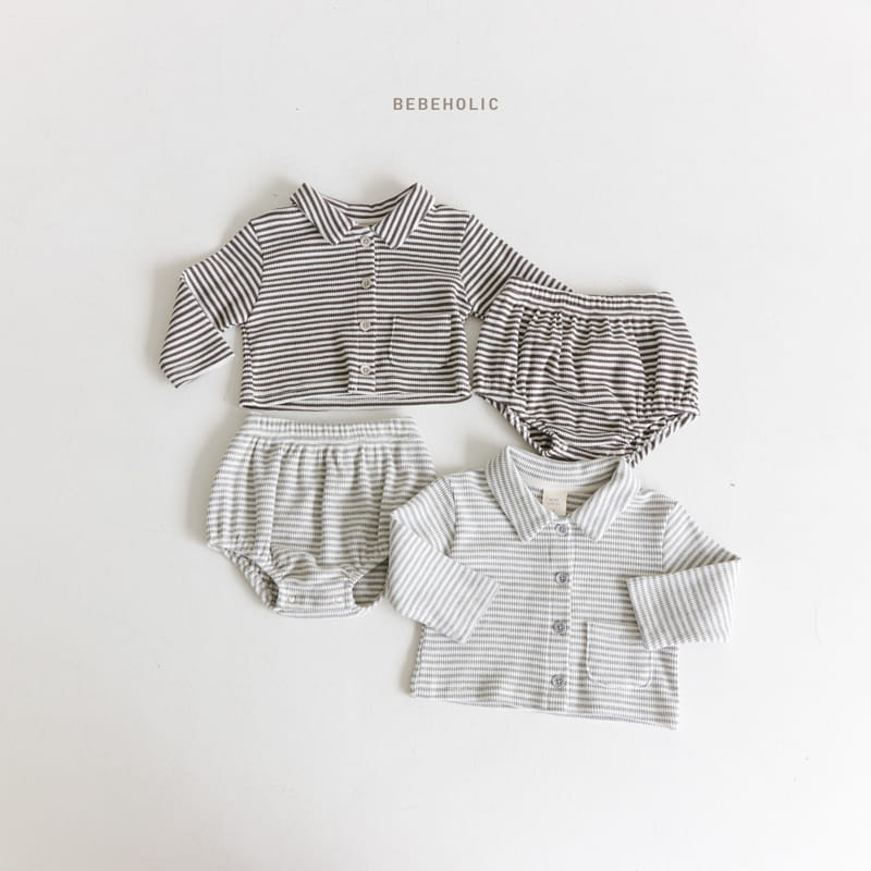 Bebe Holic - Korean Baby Fashion - #babygirlfashion - Waffle Collar Top Bottom Set - 3