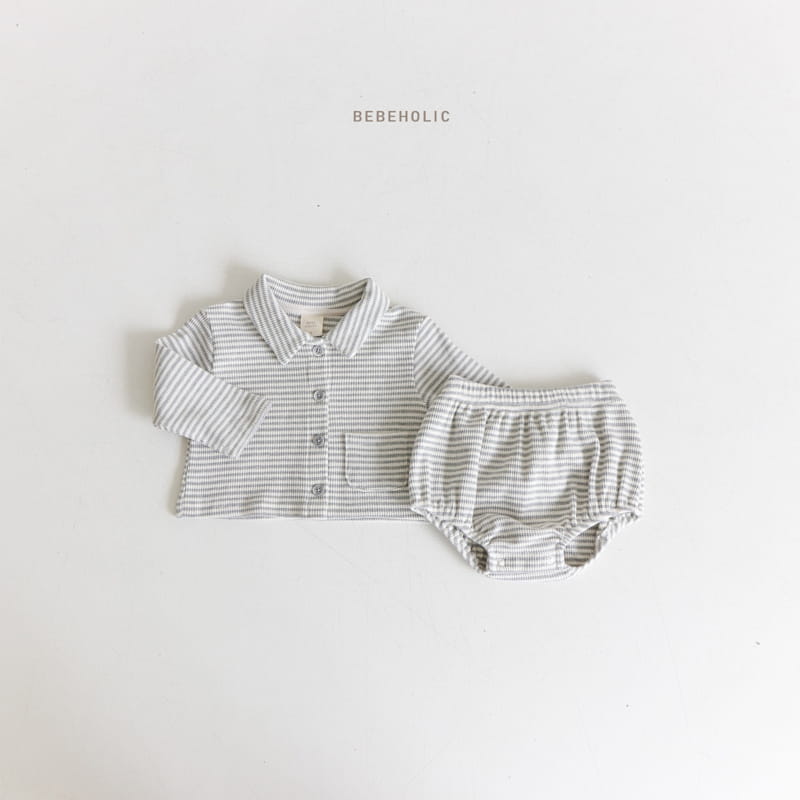 Bebe Holic - Korean Baby Fashion - #babyootd - Waffle Collar Top Bottom Set - 6