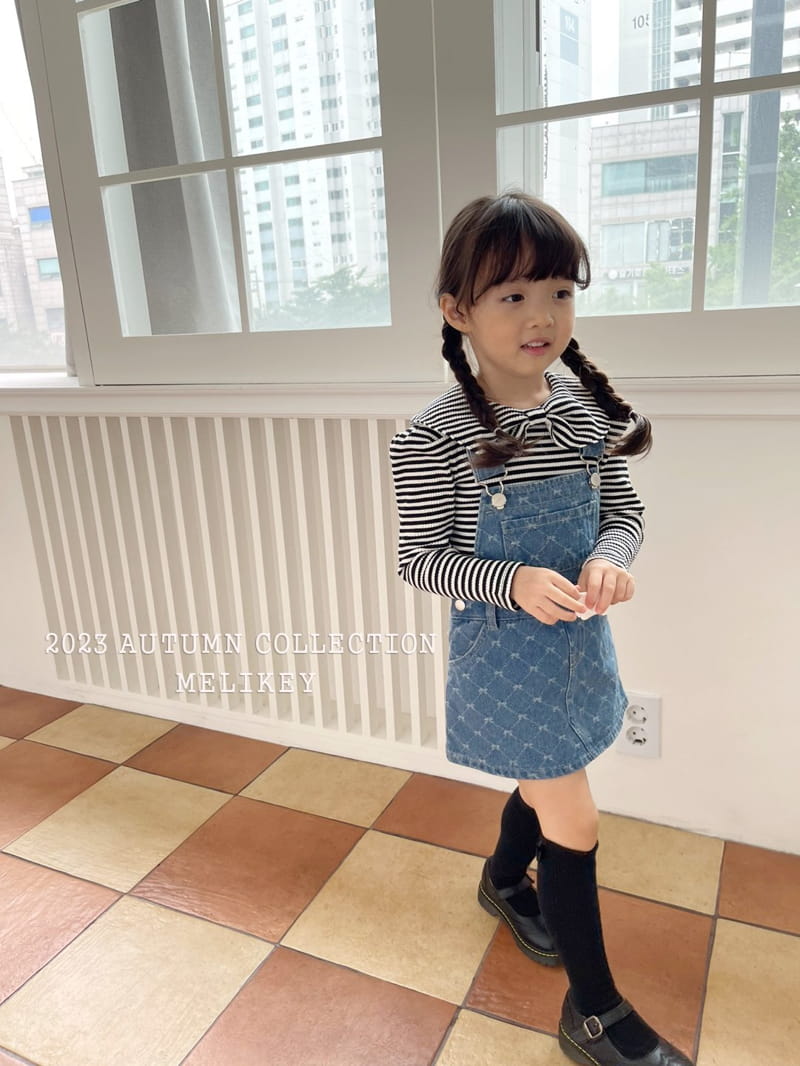 Melikey - Korean Children Fashion - #toddlerclothing - Ribbon Denin Skirt - 10