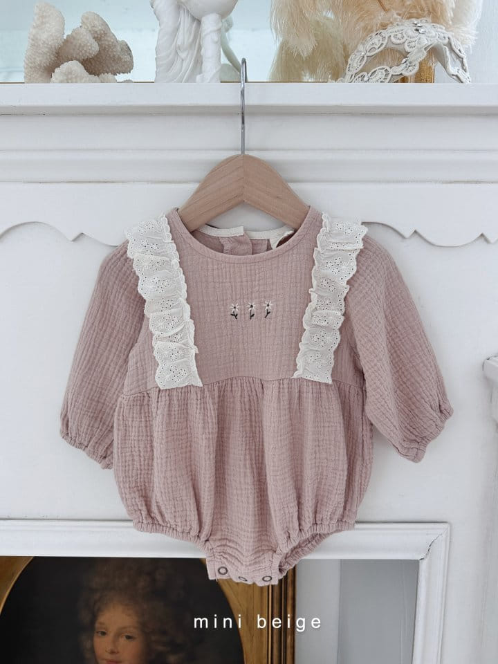 The Beige - Korean Baby Fashion - #babyboutiqueclothing - Embrodiery Frill Bodysuit - 2