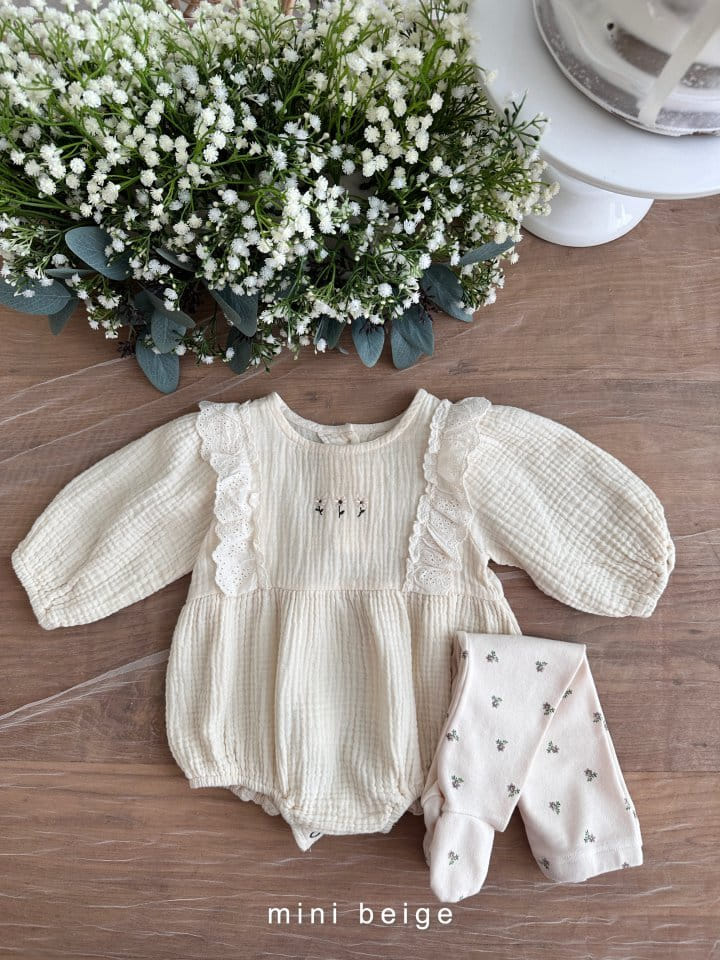 The Beige - Korean Baby Fashion - #babyclothing - Embrodiery Frill Bodysuit - 4