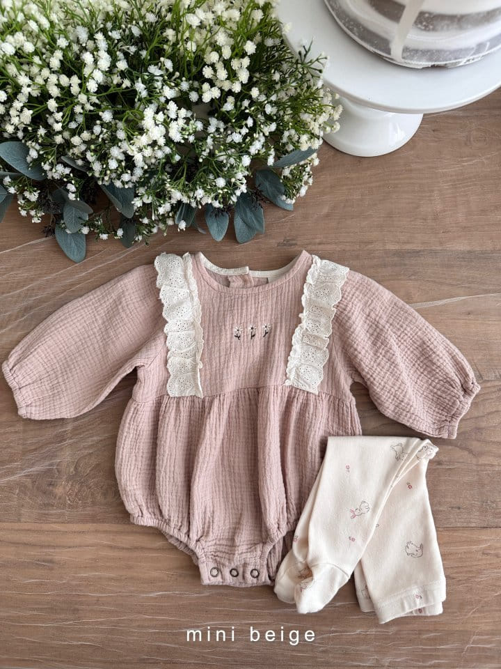 The Beige - Korean Baby Fashion - #babyfever - Embrodiery Frill Bodysuit - 5