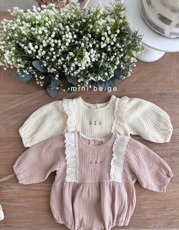 The Beige - Korean Baby Fashion - #babygirlfashion - Embrodiery Frill Bodysuit - 6