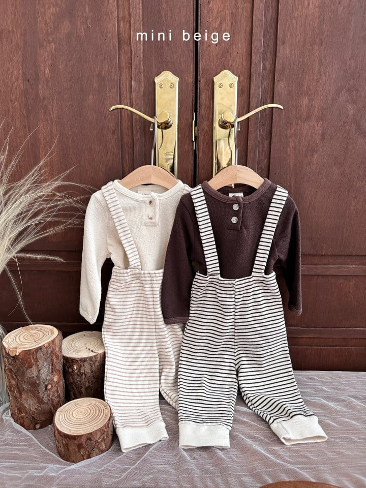 The Beige - Korean Baby Fashion - #babyoutfit - Stripes Dungarees Pants - 10