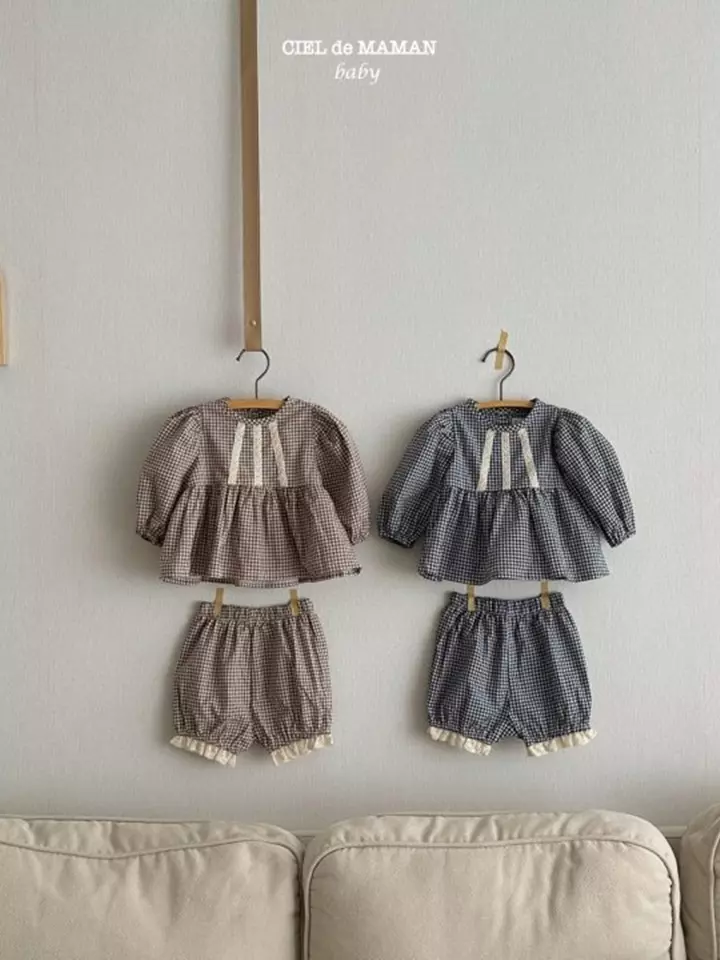 Check Frill Blouse Set - KKAMI