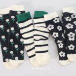 Black Flower Knee Socks