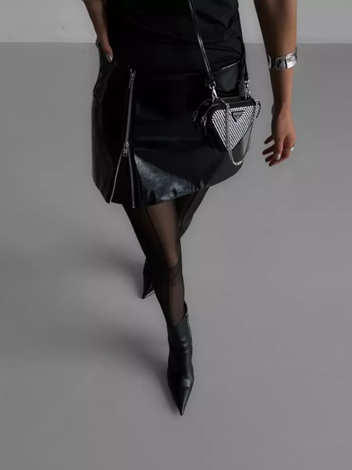 patent leather zip detail layered mini skirt