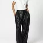 leather low waisted double pleats wide trousers