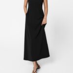 strap shoulder maxi flared dress