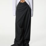 asymmetry pin tuck wide maxi trousers