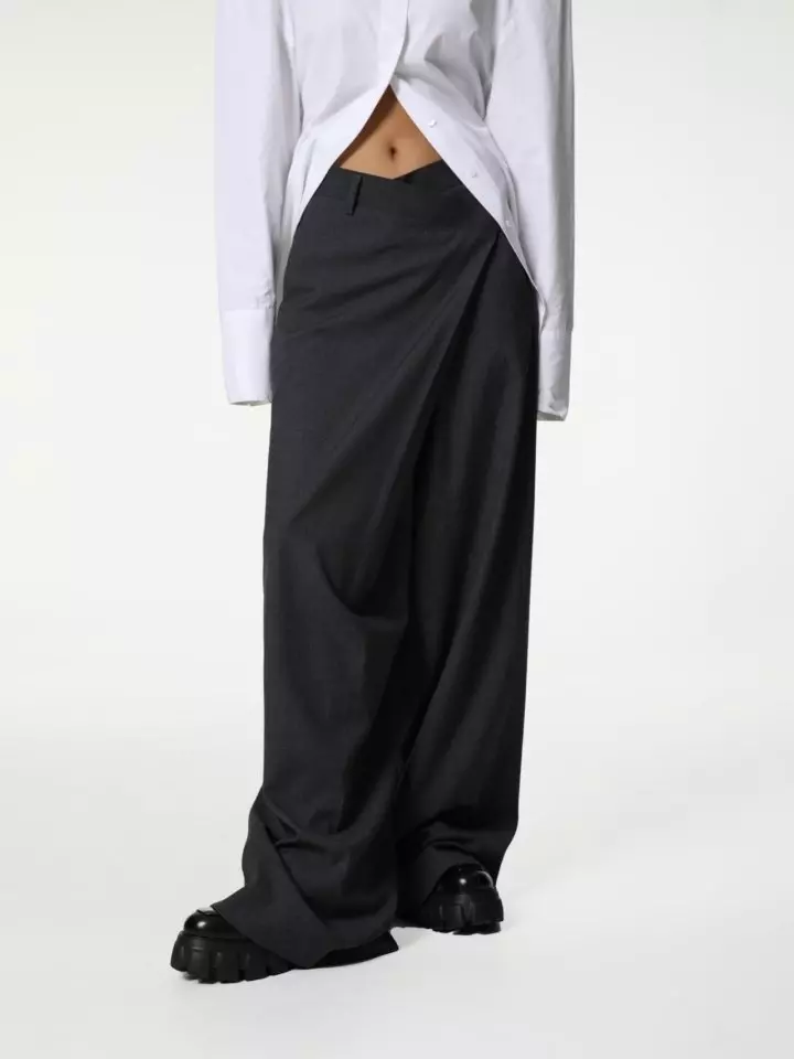 asymmetry pin tuck wide maxi trousers