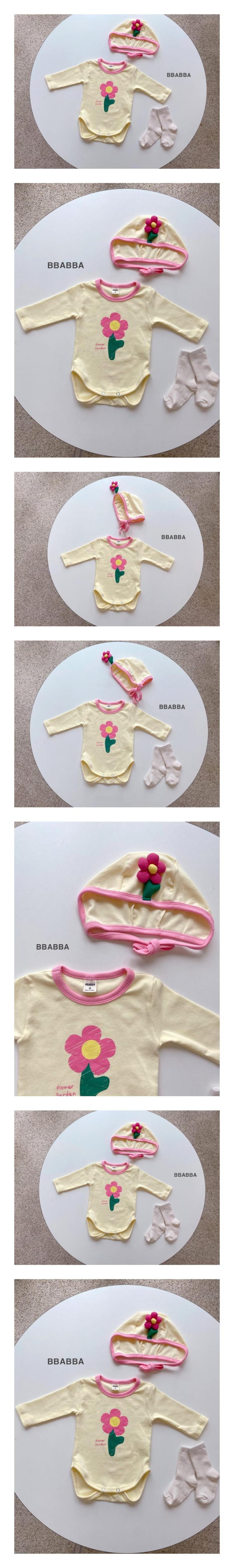 Bbabba - Korean Baby Fashion - #babyboutiqueclothing - Flower Garden Bonnet Bodysuit Set