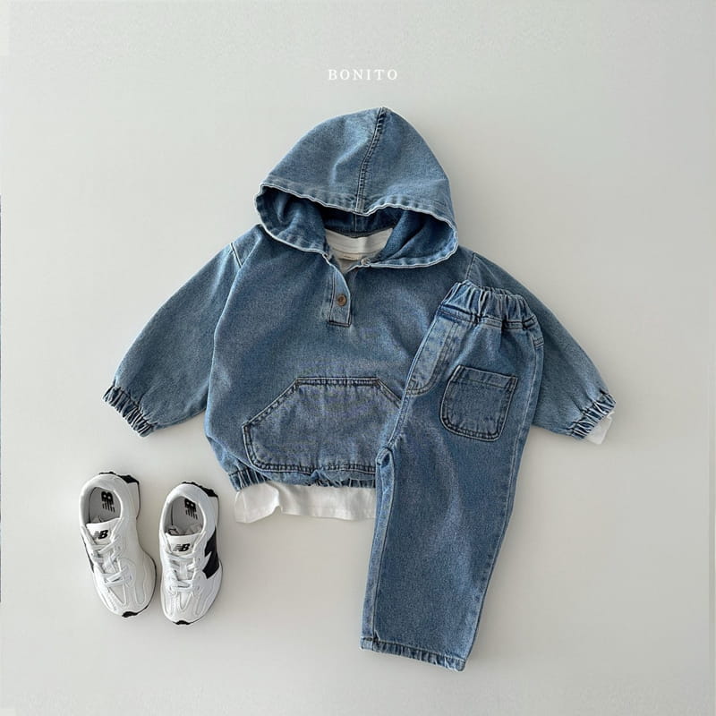 Bonito - Korean Baby Fashion - #babyfever - Denim Kangaroo Hoody - 4