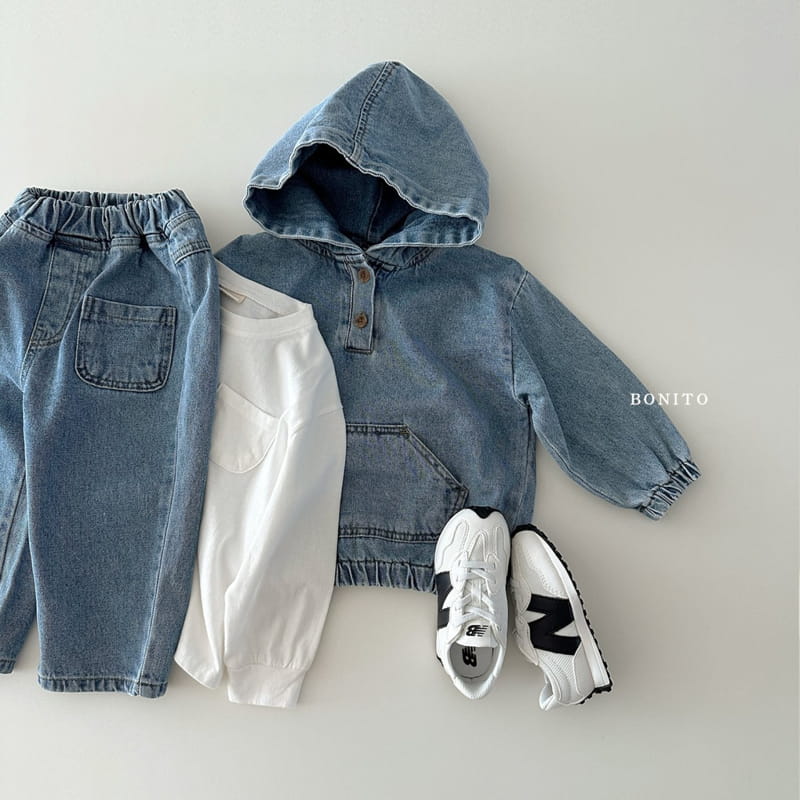 Bonito - Korean Baby Fashion - #babyoninstagram - Denim Kangaroo Hoody - 6