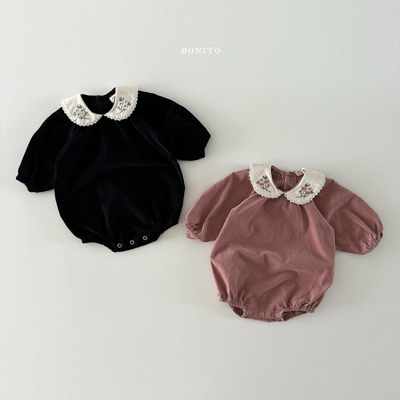 Bonito - Korean Baby Fashion - #babyoutfit - Rib Flower Bodysuit