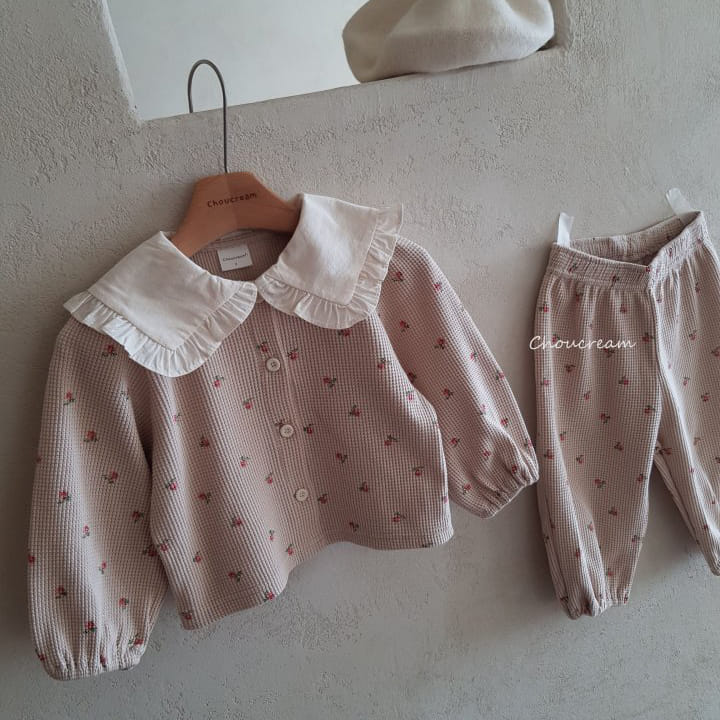 Choucream - Korean Baby Fashion - #babyfever - Waffle Cardigan Top Bottom Set - 2