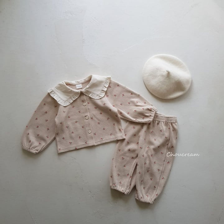 Choucream - Korean Baby Fashion - #babygirlfashion - Waffle Cardigan Top Bottom Set - 4