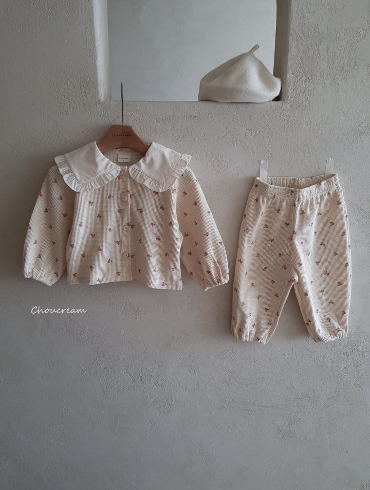 Choucream - Korean Baby Fashion - #babyoutfit - Waffle Cardigan Top Bottom Set - 7