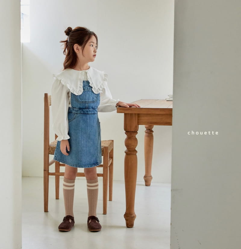 Chouette - Korean Children Fashion - #stylishchildhood - Denim Dungarees Wrap One-piece - 4