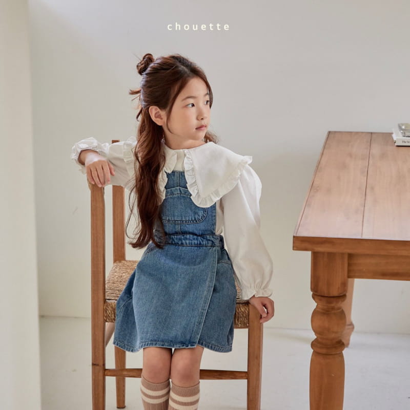 Chouette - Korean Children Fashion - #kidsstore - Denim Dungarees Wrap One-piece - 10