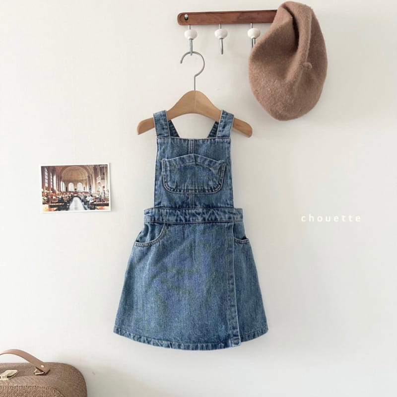 Chouette - Korean Children Fashion - #todddlerfashion - Denim Dungarees Wrap One-piece