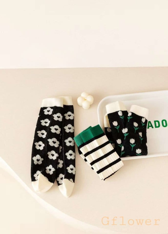 G Flower - Korean Children Fashion - #Kfashion4kids - Black Flower Knee Socks