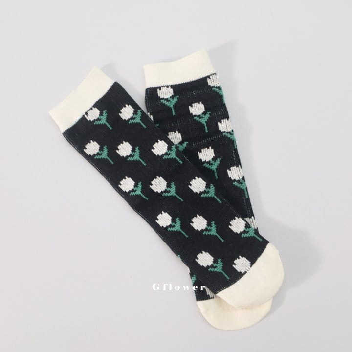 G Flower - Korean Children Fashion - #childofig - Black Flower Knee Socks - 9