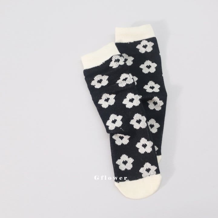 G Flower - Korean Children Fashion - #childrensboutique - Black Flower Knee Socks - 10