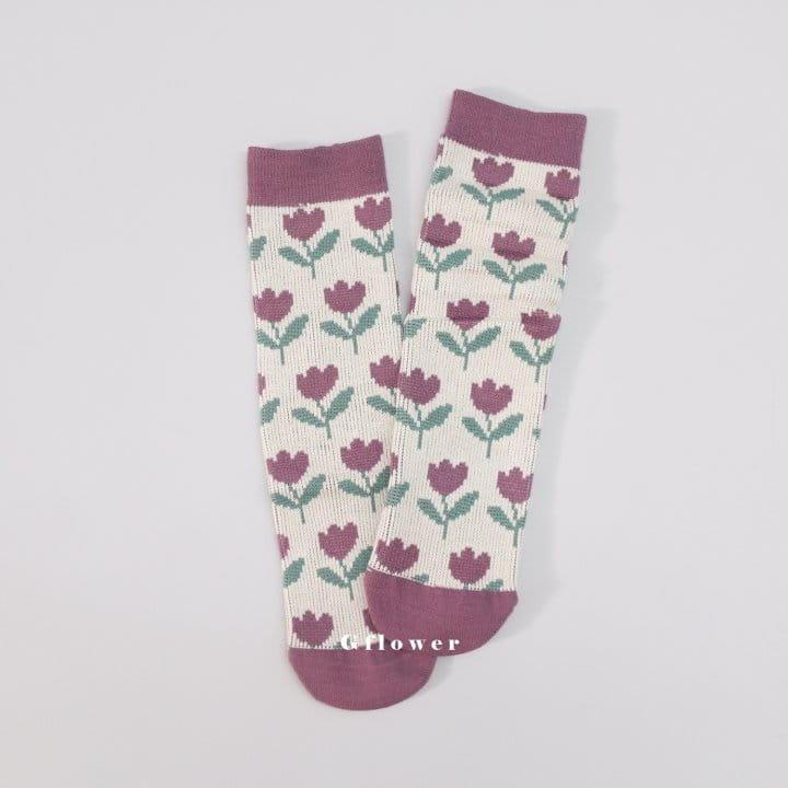 G Flower - Korean Children Fashion - #discoveringself - Purple Flower Knee Socks - 11