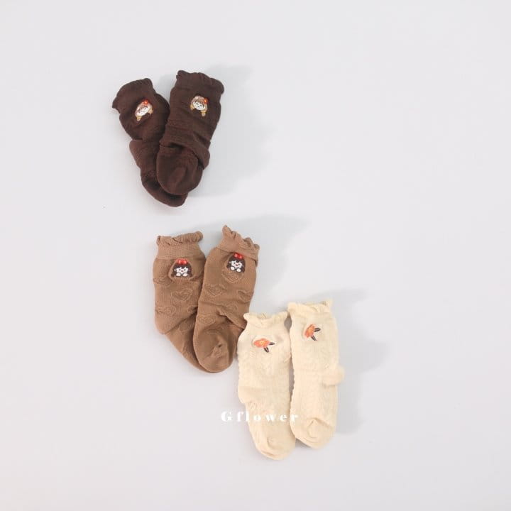 G Flower - Korean Children Fashion - #kidsshorts - Brown Embroidery Socks Set - 6